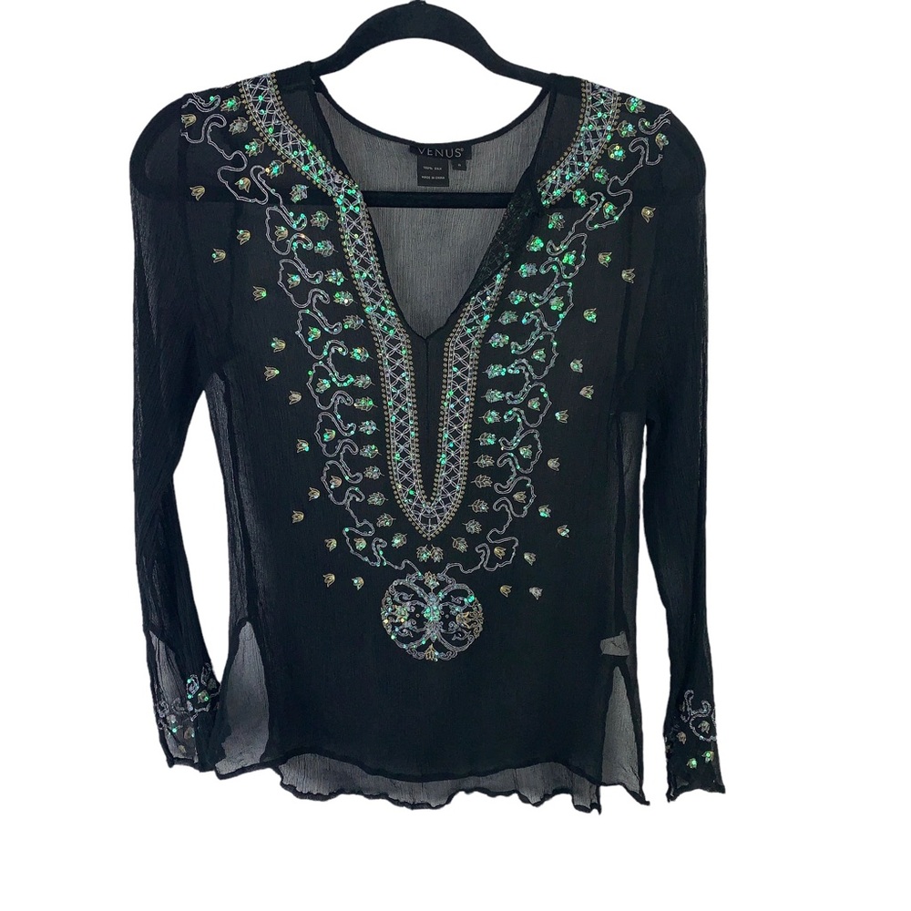 Venus Silk Sequined Long Sleeve Top sz S